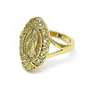 Anillo Elegante 01.380.0012.1.08 Oro Laminado, Diseño de Guadalupe y Flor, Diseño de Guadalupe, Pulido, Dorado