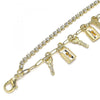Tobillera de Dije 03.372.0011.10 Oro Laminado, Diseño de Llave y Candado, Diseño de Llave, con Cristal Blanca, Pulido, Dorado