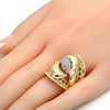 Anillo Multi Piedra 01.160.0003.10 Oro Laminado, Diseño de Flor, con Cristal Blanca, Pulido, Dorado