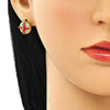 Arete Dormilona 02.387.0034 Oro Laminado, Diseño de Flor, con Zirconia Cubica Granate y Blanca, Pulido, Dorado