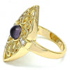 Anillo Multi Piedra 01.160.0001.08 Oro Laminado, con Cristal Violeta y Blanca, Pulido, Dorado