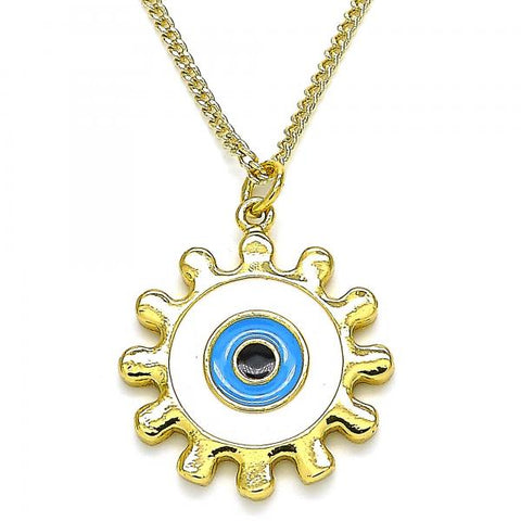 Collares con Dije 04.313.0063.20 Oro Laminado, Diseño de Ojo Griego y Sol, Diseño de Ojo Griego, Esmaltado Blanco, Dorado