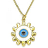 Collares con Dije 04.313.0063.20 Oro Laminado, Diseño de Ojo Griego y Sol, Diseño de Ojo Griego, Esmaltado Blanco, Dorado