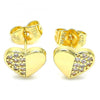 Arete Dormilona 02.156.0491 Oro Laminado, Diseño de Corazon, con Micro Pave Blanca, Pulido, Dorado