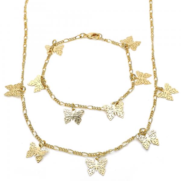 Collar y Pulso 06.63.0201 Oro Laminado, Diseño de Mariposa, Pulido, Tono Dorado
