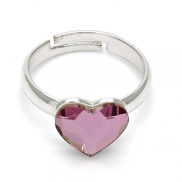 Anillo Multi Piedra 01.239.0002.2 Rodio Laminado, Diseño de Corazon, con Cristales de Swarovski Antique Pink, Pulido, Rodinado