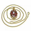 Collares con Dije 04.346.0006.20 Oro Laminado, Diseño de Flor, con Zirconia Cubica Granate y Blanca, Pulido, Dorado