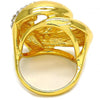 Anillo Multi Piedra 01.241.0004.08 Oro Laminado, Diseño de Llave Griega y Abeja, Diseño de Llave Griega, con Cristal Blanca, Pulido, Dorado