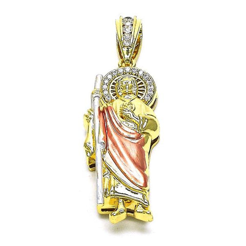 Dije Religioso 05.411.0003.2 Oro Laminado, Diseño de San Judas, con Micro Pave Blanca y Zirconia CubicaBlanca, Pulido, Tricolor