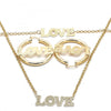 Collar, Pulso y Arete 06.63.0246 Oro Laminado, Diseño de Amor, Pulido, Dorado