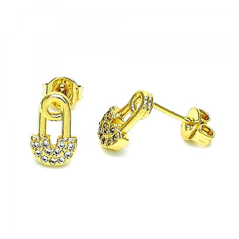 Arete Dormilona 02.102.0066 Oro Laminado, Diseño de Paperclip, con Micro Pave Blanca, Pulido, Dorado