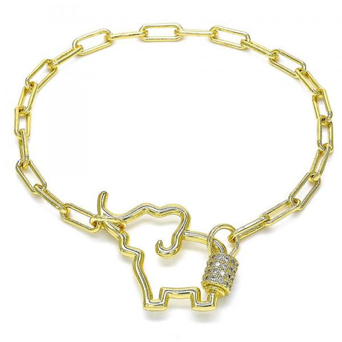Pulsera Elegante 03.341.0078.07 Oro Laminado, Diseño de Elefante, con Micro Pave Blanca, Pulido, Dorado