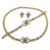 Collar, Pulso y Arete 06.372.0010 Oro Laminado, Diseño de Besos y Abrazos, con Cristal Blanca, Pulido, Dorado
