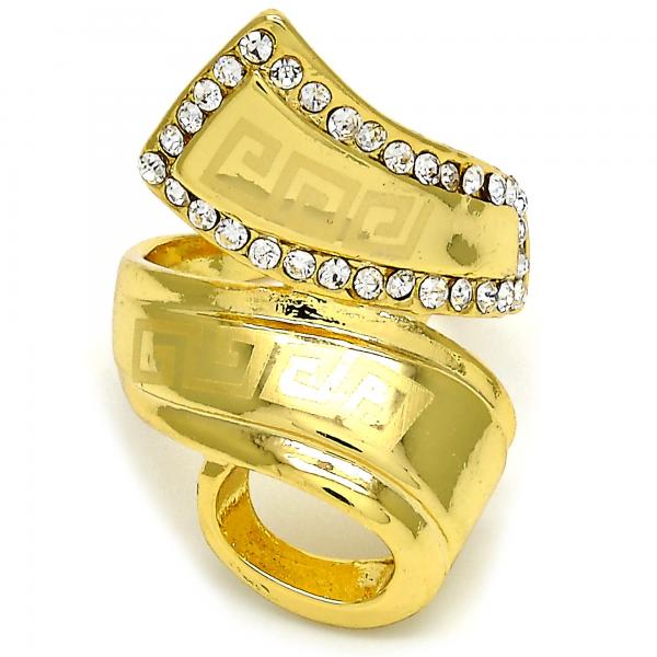 Anillo Multi Piedra 01.241.0028.08 Oro Laminado, Diseño de Llave Griega, con Cristal Blanca, Pulido, Dorado