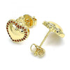 Arete Dormilona 02.156.0458.2 Oro Laminado, Diseño de Corazon, con Micro Pave Granate, Pulido, Dorado