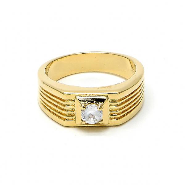 Anillo de Hombre 5.175.023.08 Oro Laminado, Diseño de Solitario, con Zirconia Cubica Blanca, Diamantado, Dorado