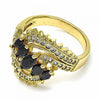 Anillo Multi Piedra 01.283.0009.07 Oro Laminado, con Zirconia Cubica Negro y Blanca, Pulido, Dorado