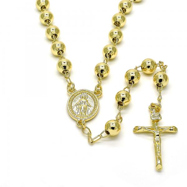Rosario Mediano 09.213.0019.28 Oro Laminado, Diseño de Virgen Maria y Crucifijo, Diseño de Virgen Maria, Pulido, Dorado