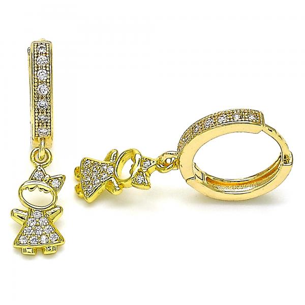 Argolla Huggie 02.368.0072.15 Oro Laminado, Diseño de Nina Pequena, con Micro Pave Blanca, Pulido, Dorado