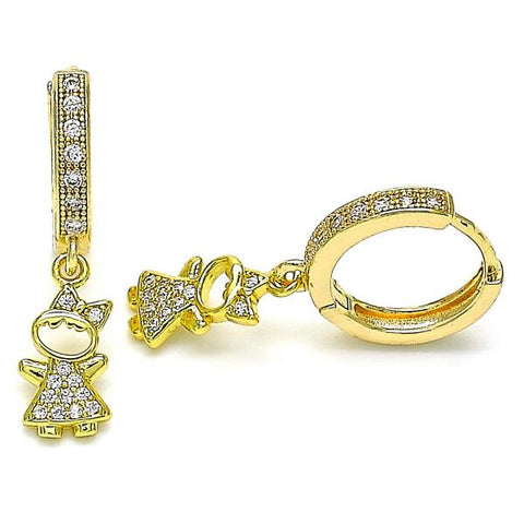 Argolla Huggie 02.368.0072.15 Oro Laminado, Diseño de Nina Pequena, con Micro Pave Blanca, Pulido, Dorado