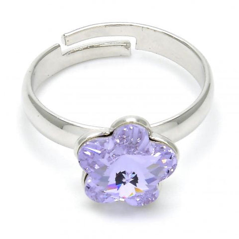 Anillo Multi Piedra 01.239.0010.1 Rodio Laminado, Diseño de Flor, con Cristales de Swarovski Violet, Pulido, Rodinado