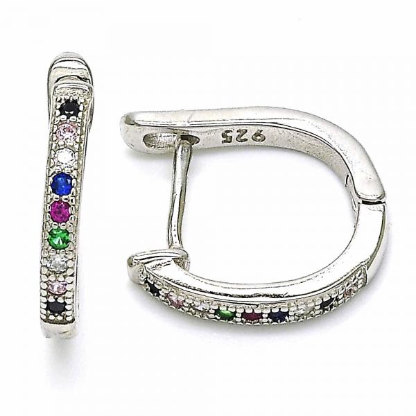 Argolla Huggie 02.332.0056.15 Plata Rodinada, con Zirconia Cubica Multicolor, Pulido, Rodinado