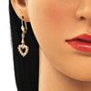 Arete Largo 02.213.0321 Oro Laminado, Diseño de Corazon, con Zirconia Cubica Blanca, Pulido, Dorado