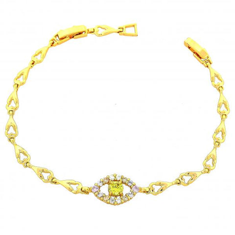 Pulsera Elegante 03.60.0014 Oro Laminado, con Zirconia Cubica Multicolor, Pulido, Dorado