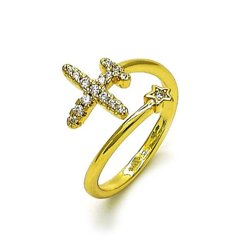 Anillo Multi Piedra 01.196.0018 Oro Laminado, Diseño de Cruz y Estrella, Diseño de Cruz, con Micro Pave Blanca, Pulido, Dorado