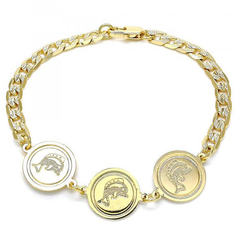 Pulsera Elegante 03.63.2053.08 Oro Laminado, Diseño de Delfin, Pulido, Dorado