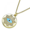 Collares con Dije 04.362.0030.2.20 Oro Laminado, Diseño de Ojo Griego, con Micro Pave Negro, Esmaltado Turquesa, Dorado