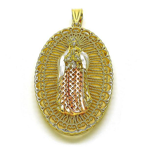 Dije Religioso 05.411.0009.2 Oro Laminado, Diseño de Guadalupe, Diamantado, Tricolor