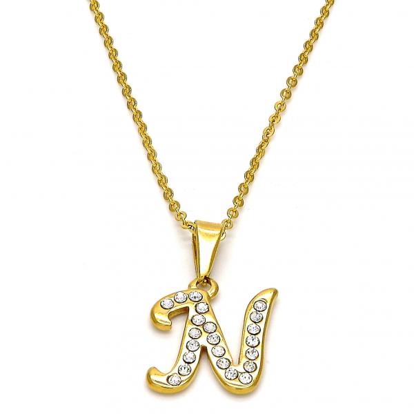 Collares con Dije 04.238.0012.18 Acero Inoxidable, Diseño de Iniciales y Rolo, Diseño de Iniciales, con Cristal Blanca, Pulido, Dorado
