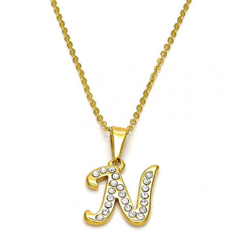 Collares con Dije 04.238.0012.18 Acero Inoxidable, Diseño de Iniciales y Rolo, Diseño de Iniciales, con Cristal Blanca, Pulido, Dorado
