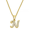 Collares con Dije 04.238.0012.18 Acero Inoxidable, Diseño de Iniciales y Rolo, Diseño de Iniciales, con Cristal Blanca, Pulido, Dorado