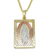 Collares con Dije 04.106.0054.20 Oro Laminado, Diseño de Guadalupe, Pulido, Tricolor