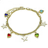 Pulsera de Dije 03.213.0214.07 Oro Laminado, Diseño de Estrella y Corazon, Diseño de Estrella, con Zirconia Cubica Multicolor, Pulido, Dorado