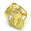 Anillo Multi Piedra 01.241.0047.09 Oro Laminado, Diseño de Flor, con Cristal Blanca, Pulido, Dorado