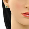Arete Dormilona 02.344.0076.2 Oro Laminado, Diseño de Flor, con Zirconia Cubica Verde y Blanca, Pulido, Dorado