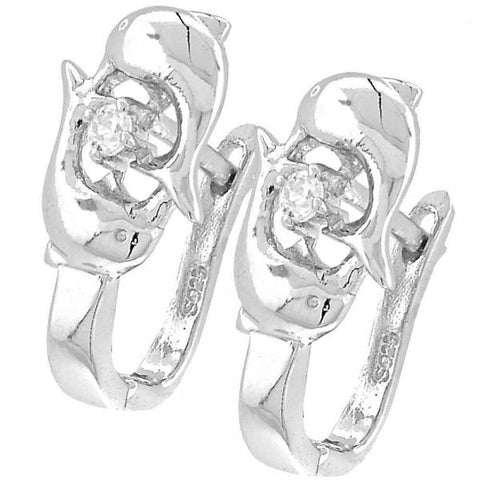 Argolla Huggie 02.176.0026 Plata Rodinada, Diseño de Delfin, con Zirconia Cubica Blanca, Pulido, Rodinado