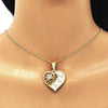 Collares con Dije 04.351.0019.1.20 Oro Laminado, Diseño de Corazon y Libelula, Diseño de Corazon, con Cristal Blanca, Pulido, Tricolor