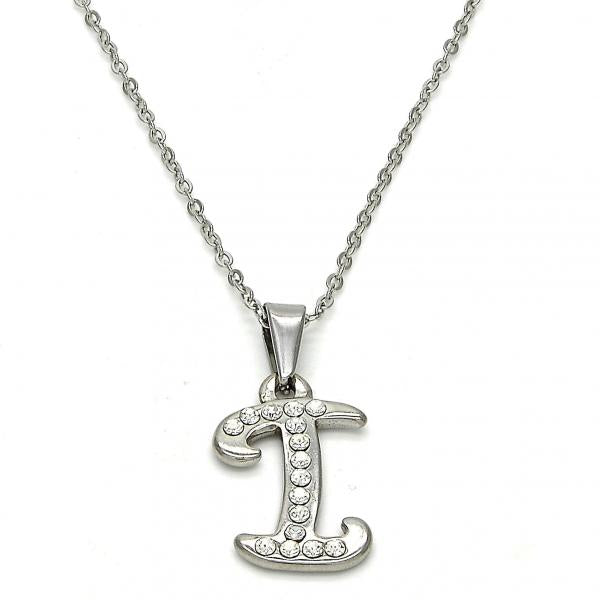 Collares con Dije 04.238.0008.1.18 Acero Inoxidable, Diseño de Iniciales y Rolo, Diseño de Iniciales, con Cristal Blanca, Pulido, Acero
