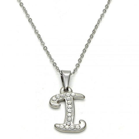 Collares con Dije 04.238.0008.1.18 Acero Inoxidable, Diseño de Iniciales y Rolo, Diseño de Iniciales, con Cristal Blanca, Pulido, Acero