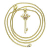 Collares con Dije 04.344.0015.1.20 Oro Laminado, Diseño de Llave y Corona, Diseño de Llave, con Micro Pave Granate, Pulido, Dorado