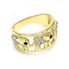 Anillo Multi Piedra 01.380.0001.08 Oro Laminado, Diseño de Elefante, con Cristal Blanca y Negro, Pulido, Dorado