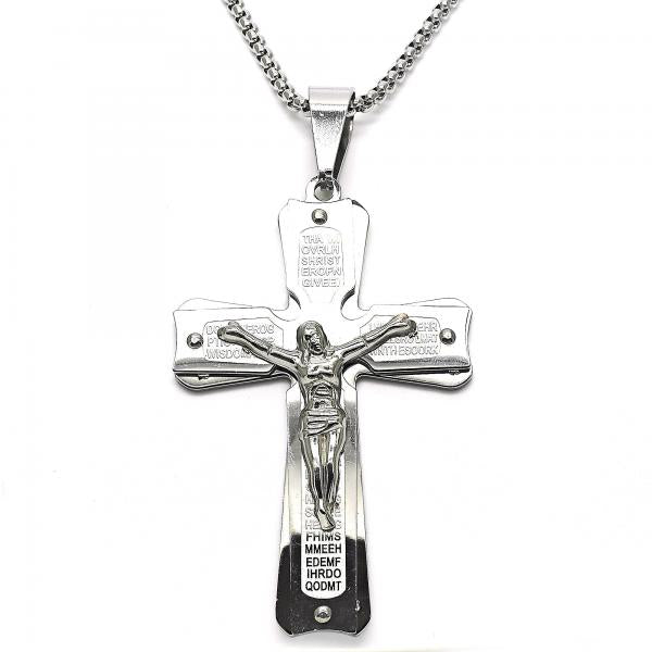 Collares con Dije 04.116.0040.30 Acero Inoxidable, Diseño de Crucifijo, Pulido, Acero