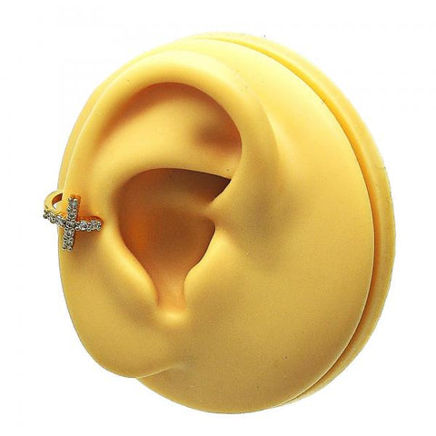 Arete Orejera 02.210.0675 Oro Laminado, Diseño de Cruz, con Micro Pave Blanca, Pulido, Dorado