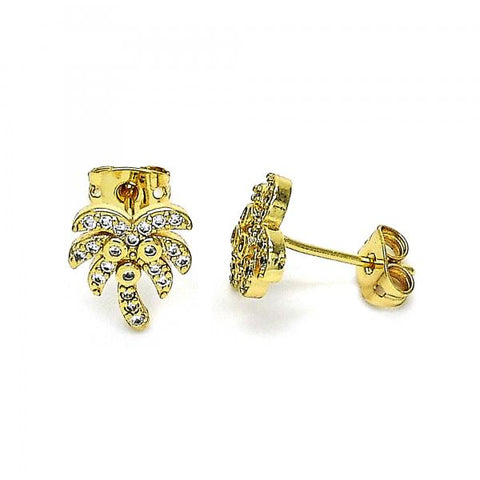 Arete Dormilona 02.342.0182 Oro Laminado, Diseño de Arbol, con Micro Pave Blanca, Pulido, Dorado
