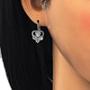 Arete Gancho Frances 02.210.0222.4 Rodio Laminado, Diseño de Corazon, con Zirconia Cubica Blanca, Pulido, Rodinado