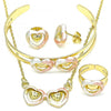 Collar, Pulso, Arete y Anillo 06.361.0022 Oro Laminado, Diseño de Corazon, Pulido, Tricolor